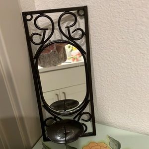 Black Metal Mirror with Candle Holder